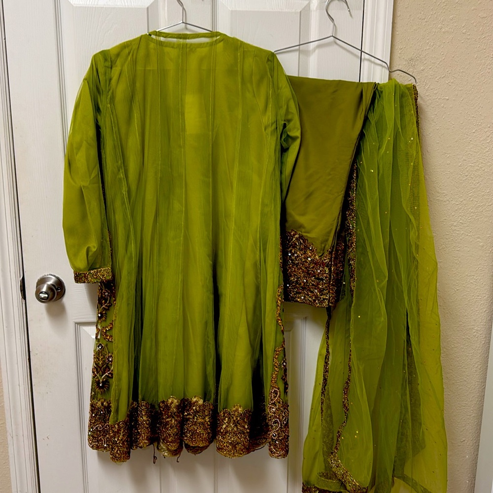 Embellished Long Sleeve Women's Dress in Lime Green shilwar - Picture 6 of 6